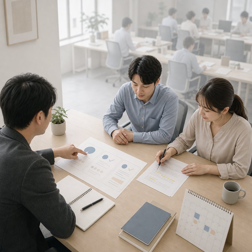 AI営業導入の手順をホワイトボードで確認する現場チーム