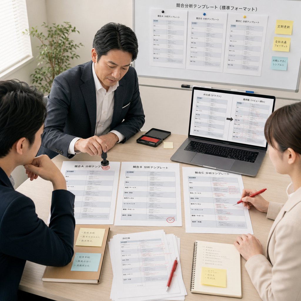 営業チームがAI活用ノウハウを共有している場面