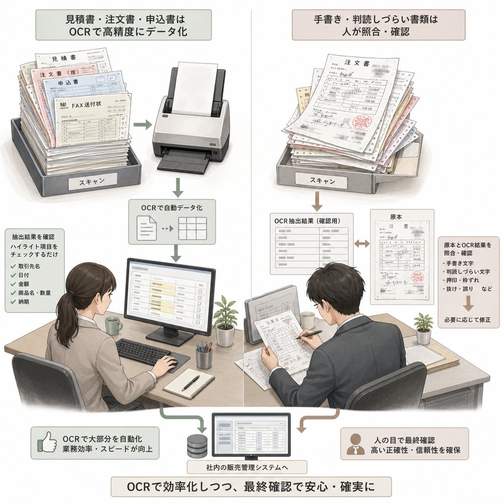注文書や見積書をデータ化する営業支援イメージ